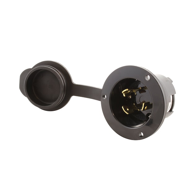Flanged Locking Inlet, 30 A, 250V AC, Screw Terminals, Black